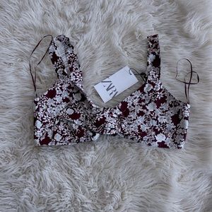 Deep Red Zara Tank Top with Floral Design